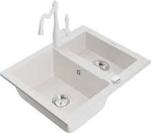 Graniidist köögivalamu Mexen Carlos 6518-20-670700-20, 58 x 47 x 17.7 cm, valge, segisti ja sifooniga