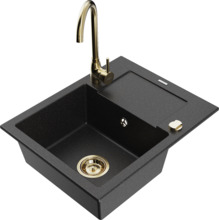 Graniidist köögivalamu Mexen Enzo 6506-73-670200-50, 57.6 x 46.5 x 17.4 cm, must/hõbe, koos segisti ja sifooniga
