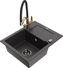 Graniidist köögivalamu Mexen Enzo 6506-76-671701-57-B, 57.6 x 46.5 x 17.4 cm, must marmor, segisti ja sifooniga
