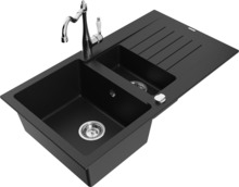 Graniidist köögivalamu Mexen Matias 6502-77-670700-00, 90 x 50.5 x 20 cm, must/kroom, segisti ja sifooniga