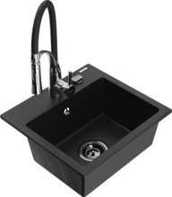 Graniidist köögivalamu Mexen Milo 6505-77-73450-07-B, 43.5 x 41 x 17.1 cm, must/chrome, segisti ja sifooniga