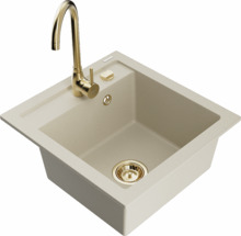 Graniidist köögivalamu Mexen Vito 6503-69-670200-50, 49 x 52 x 21 cm, beež/kuldne, segisti ja sifooniga