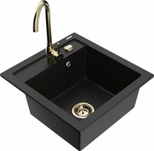 Graniidist köögivalamu Mexen Vito 6503-77-670200-50, 49 x 52 x 21 cm, must/gold, segisti ja sifooniga