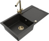 Graniidist köögivalamu Mexen Leo 6501-75-671600-50, 90 x 50 x 19 cm, must/kuldne metallic, koos segisti ja sifooniga
