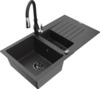 Graniidist köögivalamu Mexen Matias 6502-76-672601-70-B, 90 x 50.5 x 20 cm, black granite/must, segisti ja sifooniga