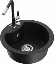 Graniidist köögivalamu Mexen Diego 6512-77-670401-07, 48 x 48 x 16.7 cm, must/kroom, segisti ja sifooniga