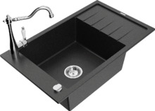 Graniidist köögivalamu Mexen Elias 6511-73-670700-00, 79 x 48 x 20 cm, must/hõbedane metallic, segisti ja sifooniga