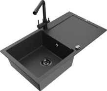 Graniidist köögivalamu Mexen Leo 6501-76-671600-70-B, 90 x 50 x 19 cm, must täpiline, koos segisti ja sifooniga