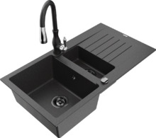 Graniidist köögivalamu Mexen Matias 6502-76-672601-70-B, 90 x 50.5 x 20 cm, black granite/must, segisti ja sifooniga