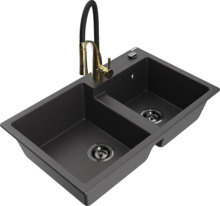 Graniidist köögivalamu Mexen Tomas 6516-76-73450-57-B, 80 x 50 x 19 cm, must/kuldne, segisti ja sifooniga