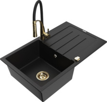 Graniidist köögivalamu Mexen Bruno 6513-77-73450-57-G, 79 x 49 x 20 cm, must/gold, segisti ja sifooniga