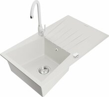 Graniidist köögivalamu Mexen Cesar 6514-20-670200-20, 77.5 x 47 x 18 cm, valge, koos segisti ja sifooniga