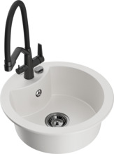 Graniitköögivalamu Mexen Diego 6512-20-671701-70-B, 48.8 x 48.8 x 16.7 cm, valge/must, segisti ja sifooniga