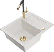 Graniidist köögivalamu Mexen Enzo 6506-20-670401-57-G, 57.6 x 46.5 x 17.4 cm, valge, koos segisti ja sifooniga