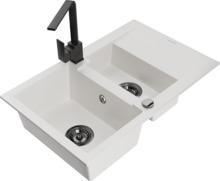 Graniidist köögivalamu Mexen Gaspar 6507-20-670300-70, 73 x 47 x 17.7 cm, valge/must, segisti ja sifooniga
