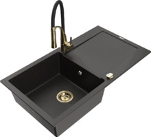 Graniidist köögivalamu Mexen Leo 6501-75-73450-57-G, 90 x 50 x 19 cm, must/kuldne metallic, segisti ja sifooniga