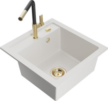 Graniidist köögivalamu Mexen Vito 6503-20-670401-57-G, 49 x 52 x 21 cm, valge/must/gold, segisti ja sifooniga