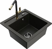 Graniidist köögivalamu Mexen Vito 6503-75-670401-57-B, 49 x 52 x 21 cm, must/kuldne metallic, segisti ja sifooniga