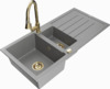 Graniidist köögivalamu Mexen Andres 6515-71-670101-50, 100 x 50 x 20 cm, hall/gold, koos segisti ja sifooniga