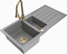 Graniidist köögivalamu Mexen Andres 6515-71-670101-50, 100 x 50 x 20 cm, hall/gold, koos segisti ja sifooniga