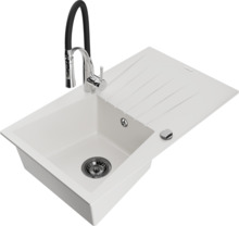 Graniidist köögivalamu Mexen Cesar 6514-20-73450-07-B, 77.5 x 47 x 20 cm, valge/must/kroom, segisti ja sifooniga