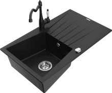 Graniidist köögivalamu Mexen Cesar 6514-77-670700-70, 77 x 47 x 20 cm, must, koos segisti ja sifooniga