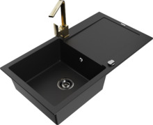 Graniidist köögivalamu Mexen Leo 6501-77-670300-50-B, 80 x 50 x 19 cm, must/gold, segisti ja sifooniga
