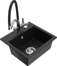 Graniidist köögivalamu Mexen Milo 6505-77-671701-07, 43.5 x 41 x 17.1 cm, must/kroom, segisti ja sifooniga
