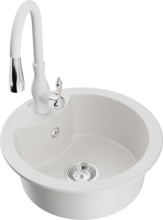 Graniidist köögivalamu Mexen Diego 6512-20-672601-20, 48.8 x 48.8 x 16.7 cm, valge, segisti ja sifooniga