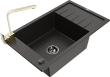 Graniidist köögivalamu Mexen Elias 6511-75-670300-50-B, 79 x 48 x 20 cm, must/kuldne, segisti ja sifooniga