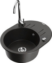 Graniidist köögivalamu Mexen Kevin 6517-75-670200-00, 58.6 x 45.8 x 18 cm, must/kuldne metallic, segisti ja sifooniga