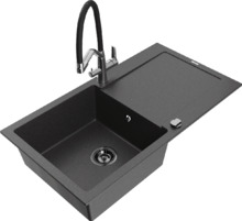 Graniidist köögivalamu Mexen Leo 6501-76-671701-07-B, 90 x 50 x 19 cm, must täpiline, koos segisti ja sifooniga