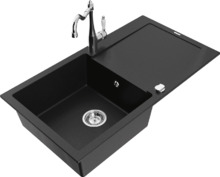 Graniidist köögivalamu Mexen Leo 6501-77-670700-00, 80 x 50 x 19 cm, must/chrome, koos segisti ja sifooniga