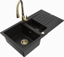 Graniidist köögivalamu Mexen Matias 6502-77-672601-50, 90 x 50.5 x 20 cm, must/gold, segisti ja sifooniga