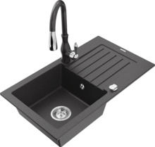 Graniidist köögivalamu Mexen Pablo 6510-76-672601-76, 75 x 43 x 16.1 cm, must graniit, segisti ja sifooniga