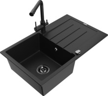 Graniidist köögivalamu Mexen Bruno 6513-77-671600-70-B, 79 x 49 x 20 cm, must, segisti ja sifooniga