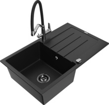 Graniidist köögivalamu Mexen Bruno 6513-77-671701-07-B, 79 x 49 x 20 cm, must/kroom, koos segisti ja sifooniga