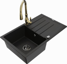 Graniidist köögivalamu Mexen Bruno 6513-77-672601-50-B, 79 x 49 x 20 cm, must/gold, segisti ja sifooniga