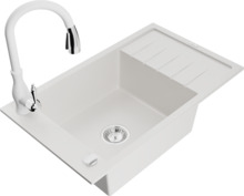Graniidist köögivalamu Mexen Elias 6511-20-672601-20, 79 x 48 x 20 cm, valge, koos segisti ja sifooniga