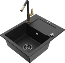 Graniidist köögivalamu Mexen Enzo 6506-73-670401-57-B, 57 x 46 x 17 cm, must/hõbe metallic, koos segisti ja sifooniga