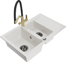 Graniidist köögivalamu Mexen Gaspar 6507-20-671701-57-B, 73.7 x 47.5 x 17.7 cm, valge, koos segisti ja sifooniga