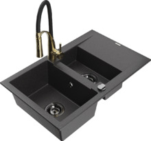 Graniidist köögivalamu Mexen Gaspar 6507-76-73450-57-B, must marmor, segisti ja sifooniga