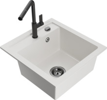 Graniidist köögivalamu Mexen Vito 6503-20-670401-70-B, 49 x 52 x 21 cm, valge/must, koos segisti ja sifooniga