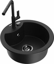 Graniidist köögivalamu Mexen Diego 6512-77-670401-70-B, 48 x 48 x 16.7 cm, must, segisti ja sifooniga