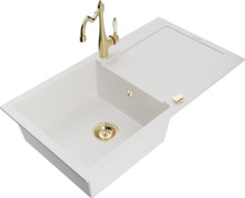 Graniidist köögivalamu Mexen Leo 6501-20-670700-50, 90 x 50 x 19 cm, valge, koos segisti ja sifooniga