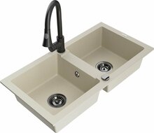 Graniidist köögivalamu Mexen Mario 6504-69-670101-70, 82 x 43 x 16 cm, beež, koos segisti ja sifooniga