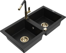 Graniidist köögivalamu Mexen Mario 6504-77-670401-57-G, 82 x 43 x 16.1 cm, must/gold, segisti ja sifooniga