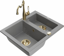 Graniidist köögivalamu Mexen Carlos 6518-71-670700-50, 58 x 47 x 17.7 cm, hall/gold, segisti ja sifooniga