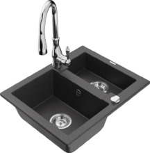 Graniidist köögivalamu Mexen Carlos 6518-76-672601-00, 58 x 47 x 17.7 cm, must täpiline, koos segisti ja sifooniga