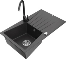 Graniidist köögivalamu Mexen Cesar 6514-76-670200-70, 77 x 47 x 20 cm, must granite, koos segisti ja sifooniga